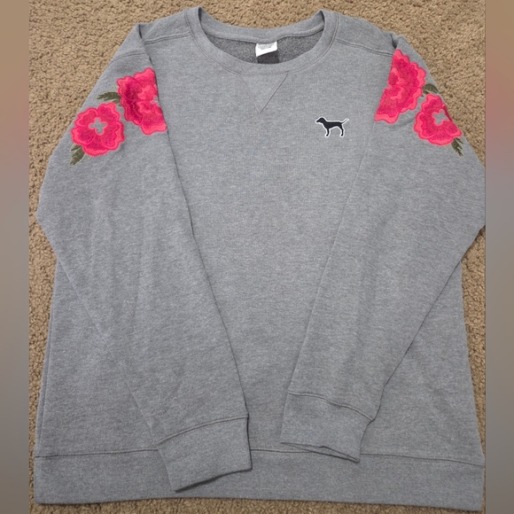 PINK Victoria's Secret Rose Embroidered Pullover Sweatshirt - Picture 1 of 5